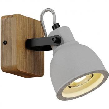 Foco de madera y hormigón Lindby Mitis, tipo industrial, color marrón, para salón y comedor, 1 llama GU10