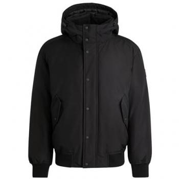 BOSS Orange Osis Men's Water-Repellent Parka Jacket with Polar-Fleece Collar - Black - Size 48