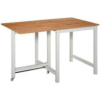HOMCOM Mesa de Comedor Plegable con Tabla Abatible y 2 Ruedas Mesa Auxiliar Multifuncional para Estudio Cocina 118x70x76,5 cm Roble