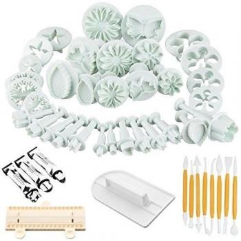 46pcs Fondant Sugarcraft Decoración de Pasteles Cortadores de émbolo herramienta Kit Set