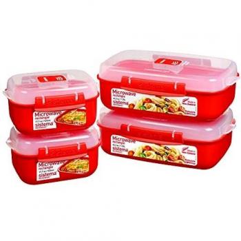 Sistema Heat and Eat microondas juego | 4 recipientes rectangulares con tapas para alimentos