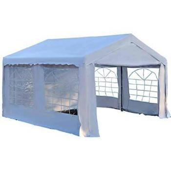 Carpa de Jardín Cochera Gazebo 4x4m Pergola Cenador Pabellón 4 Paneles Laterales 4 Ventanas para Fiesta Eventos Bodas Acero PE Blanco