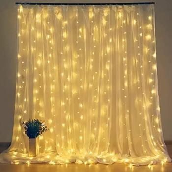 Cortina de Luces Led 3x3m BEL AIR HOME - 300 Leds de Luz Cálida, Mando a Distancia y USB Incluido, Decoración Interior y Exterior para Festividades, Bodas, Hoteles