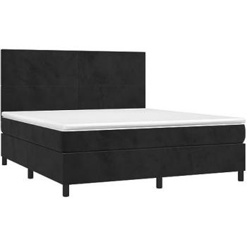 Cama box spring con colchón de terciopelo negro 160x200 cm, incluye colchón viscoelástico, espuma, protector, muelles ensacados, adaptable y acolchado reversible