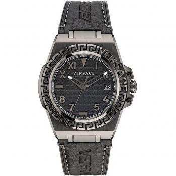 Versace Greca Reaction Leather Watch Black Male ONE SIZE