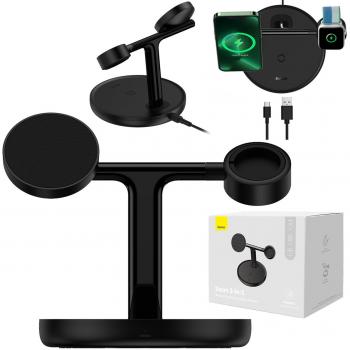 Baseus Wireless Magnetic Charger Bracket Swan 3 in 1 Black