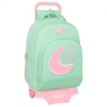 Mochila Escolar con Ruedas BlackFit8 Moon Verde 32 x 42 x 15 cm, Tejido Reciclable, Ideal para Niños de Diferentes Edades, Cómoda y Versátil, Calidad y Res