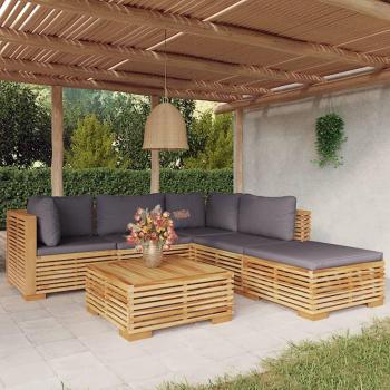 6-Piece Solid Teak Wood Garden Lounge Set with Cushions