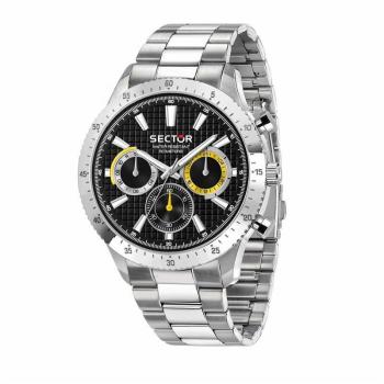 Sector 270 Men's Multifunction Stainless Steel Watch with Black Dial and Dual Time