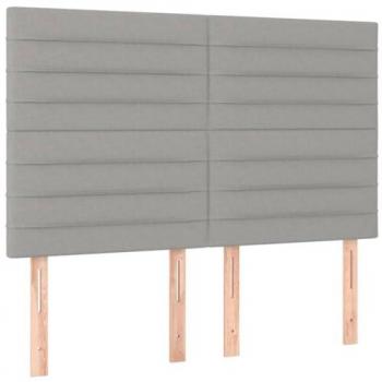 Cabecero con luces LED tapizado en tela gris claro, dimensiones 144x5x118/128 cm, adecuado para cama de matrimonio, mueble para dormitorio