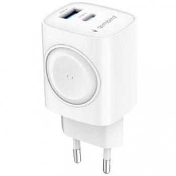 Cargador Rápido 2-en-1 Gembird de 20 W para Apple Watch y Teléfono, USB-C, Blanco
