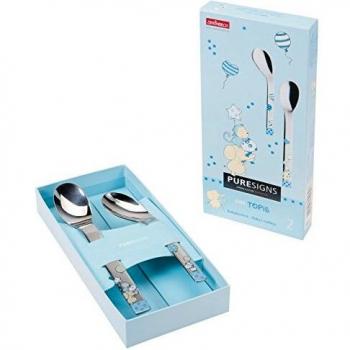 Puresigns One Topis Baby Juego De 2 Piezas – Acero Inoxidable Pulido – Color Azul – 2500200