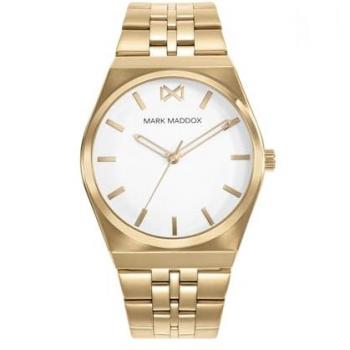 Reloj de Hombre Mark Maddox Marais - Caja y Brazalete de Acero IP Dorado, Esfera Blanca con Índices Dorados