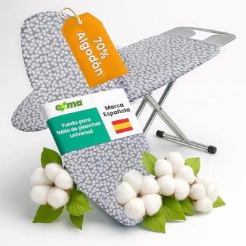 Funda Universal Acolchada para Tabla de Planchar Grande 140x50cm - Ajustable Transpirable con Muletón y Espuma - Diseño Flor Gris