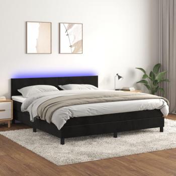 Cama box spring con colchón y LED negro 180x200 cm en terciopelo