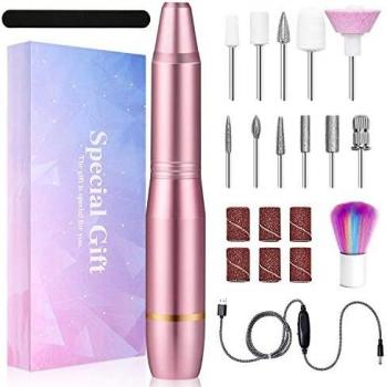 Torno para Uñas, Lima de Uñas Profesionales con Set de 11 Tipos de Brocas de Pulido Pedicura, Lima Electrica Uñas de Vlocidad Ajustable para Manicura Pedicura