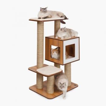 Catit Rascador Vesper High Base Gigante para Gatos, tipo: rascador y árbol para gatos, características: diseño moderno, base gigante, fabricado en madera de nogal, incluye múltiples niveles y áreas de descanso, ideal para