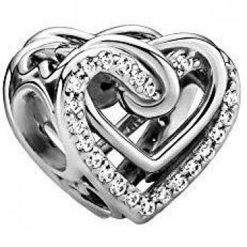 Charm Pandora Moments de plata con corazones brillantes entrelazados