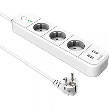 Tenda SP15 Regleta Inteligente Wi-Fi con 3 Zócalos y 2 USB Enchufes Inteligentes, Protección Contra Sobretensiones, Control de Voz con Alexa y Google Home 16A 4000W, Blanco