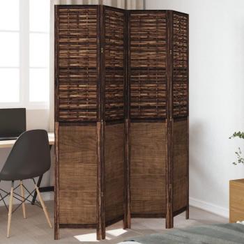 Biombo separador de 4 paneles de madera maciza de paulownia marrón oscuro