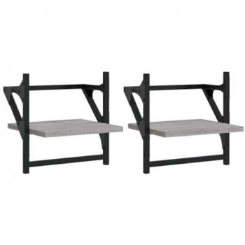 Estantes de pared con barras 2 piezas gris Sonoma 30x25x30 cm