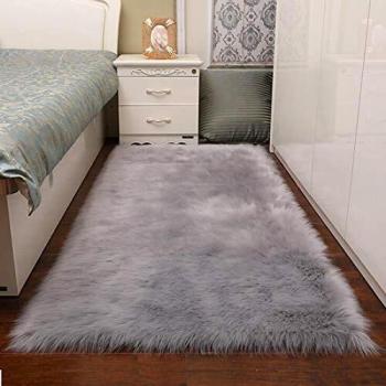 Alfombra Habitación ,Antideslizante Pelo Largo Alfombra Dormitorio Salon por Silla Ruedas niños Rectangular Artificial Alfombras Lavable