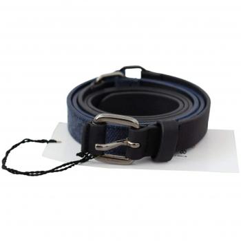 Costume National Black Blue Leather Silver Logo Belt - 85 cm / 34 Inches