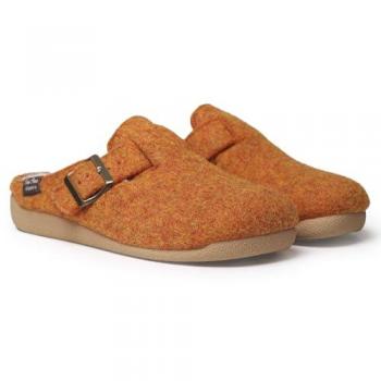 Zapatillas de casa cerradas de mujer Mima-FP de fieltro en naranja con hebilla