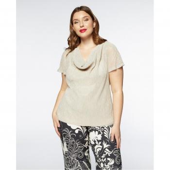 Camiseta de mujer de crespón de lúrex con escote drapeado