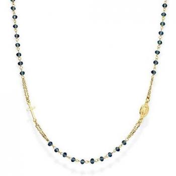 Amen Collar de plata 925, colección Rosari, color oro, talla única, rosario, gargantilla con cristales azules
