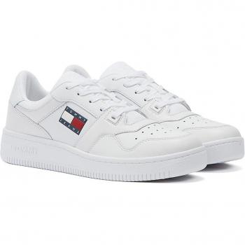 Tommy Hilfiger Women's Sporty Lace-Up Sneakers - Sleek White Eco-Friendly EU39/US9 with Logo Print