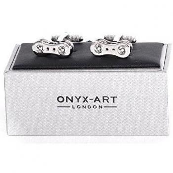 Onyx Cufflinks - Rhodium Bicycle Chain Link for Cyclists