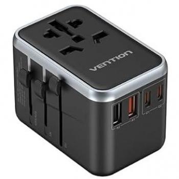 Adaptador de Viaje Universal Vention FJFB0 65W con 2xUSB-C y 2xUSB-A (Negro)