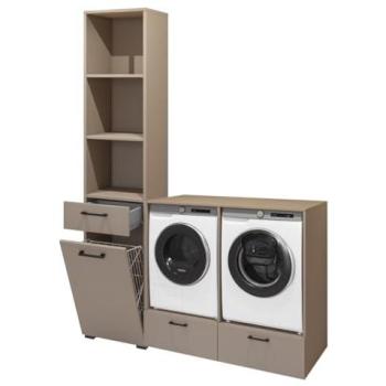 Conjunto de Muebles de Almacenamiento para Lavadora y Secadora - Colección Washing - Color Topo y Roble