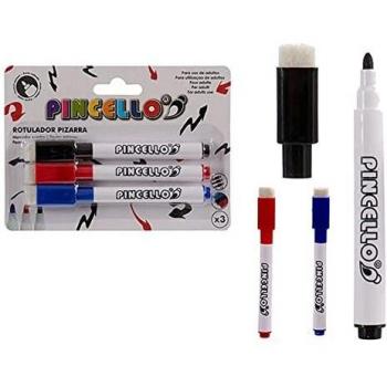 Set de 3 rotuladores con tapa borrador y 3 colores