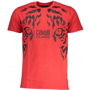 Red Cotton Print Logo T-Shirt - Cavalli Class, Male, Size: XL