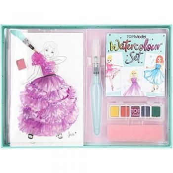 Depesche TOPModel 8842 Watercolour - Juego de acuarelas creativas con 20 hojas de plantillas en papel de acuarela, 5 colores de acuarela y 1 pincel para tanque de agua, multicolor