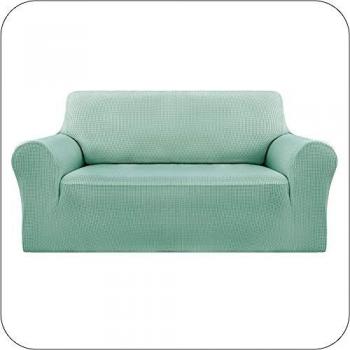 UMI. by Amazon Funda Sofa Suave Elastica de Color Liso 2 Plazas Verde Claro