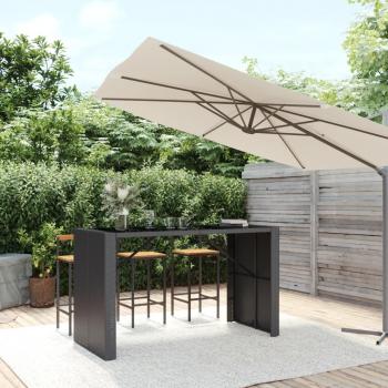 vidaXL Bar Table with Glass Top Black 185x80x110 cm Poly Rattan