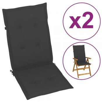 Highback Garden Chair Cushions Set of 2 Anthracite Fabric 120x50x3 cm