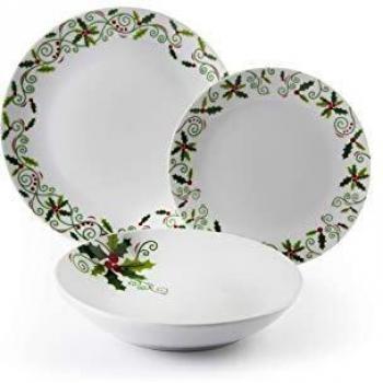 Excelsa Christmas Holly - Vajilla de 18 piezas, porcelana