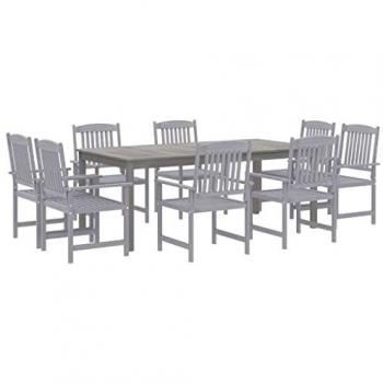 vidaXL 9 Piece Garden Dining Set Solid Wood Acacia Grey