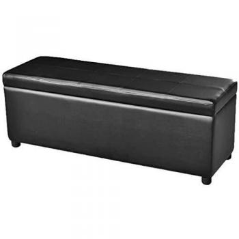vidaXL Banco Baúl Acolchado Madera Tela PVC Negro Banquito Cofre de Pasillo
