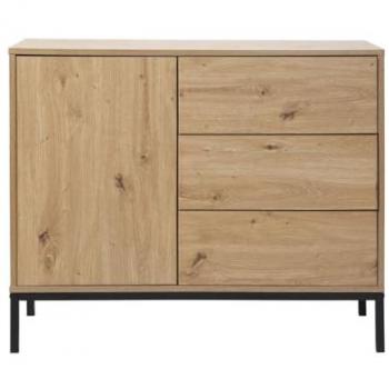 Cómoda Calicosy 1 puerta 3 cajones decoración roble - L90 x H80 cm