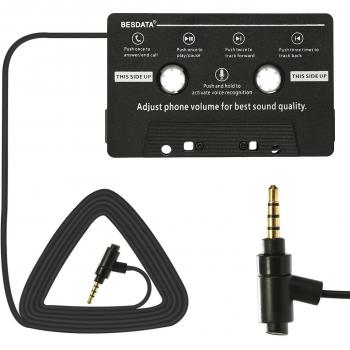 Besdata – Adaptador de casete para coche, radio, iPhone, iPad, iPod, MP3 y móvil negro negro Avec Fonction Appel + Commutateur de musique