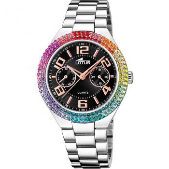 Reloj Lotus Bliss 18907/2 para Mujer, Esfera Negra, Caja de Acero Inoxidable 316L, Color Plata