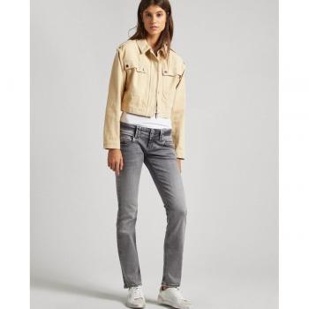 Pepe Jeans - Vaquero recto de mujer tiro bajo con cierre de doble botón, Slim gris, Cintura Baja Slim Fit