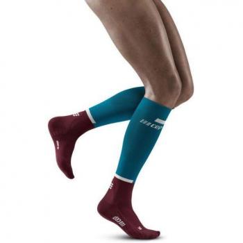 CEP The Run Calcetines Largos de Compresión para Mujer, Azul Petróleo/Rojo Oscuro, Talla M