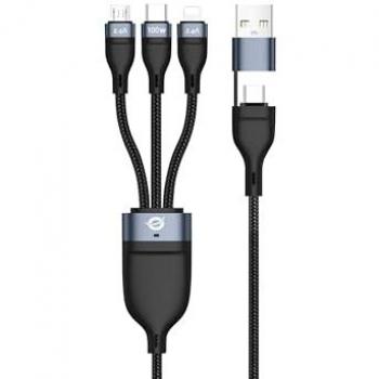 Cable USB 3 en 1 1,5 m USB C/Micro-USB/Lightning 100W 480Mbps Negro