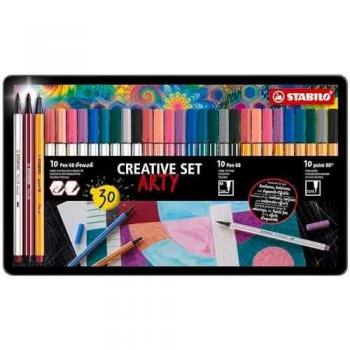Set Creativo STABILO ARTY - Estuche de Metal con 30 Rotuladores (10 Pen 68, 10 Point 88, 10 Pen 68 Brush)